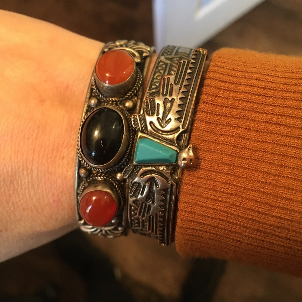 Thunderbird and gemstone bangle set.